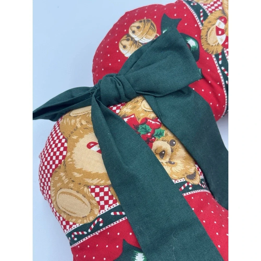 Vintage Plush‎ Stuffed Christmas Wreath, Teddy Bear, Red White Green pattern
